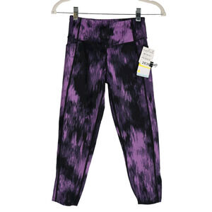 Zella Girls Purple Leggings Large 10 12 High Waist Crop Yoga Studio Pockets NEW